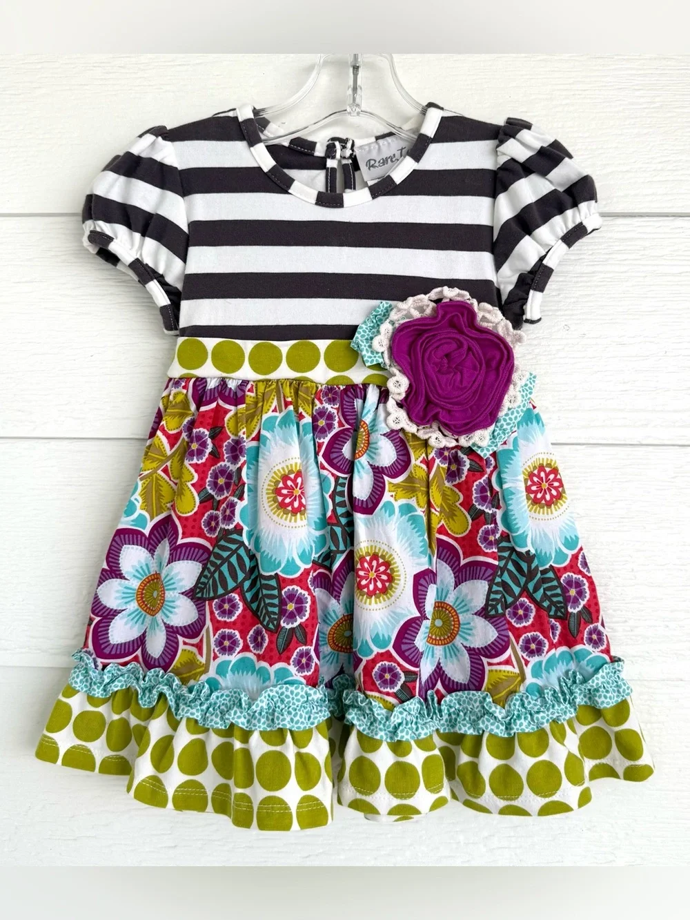 Rare, Too! 3T Girls Striped Floral Tunic & Legging Set - Gray, White, Plum, Lime